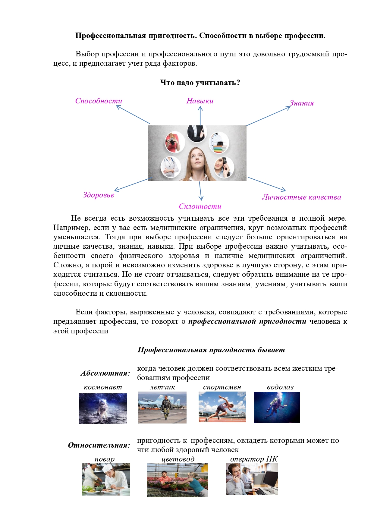 Профессиональная пригодность. Способности в выборе профессии