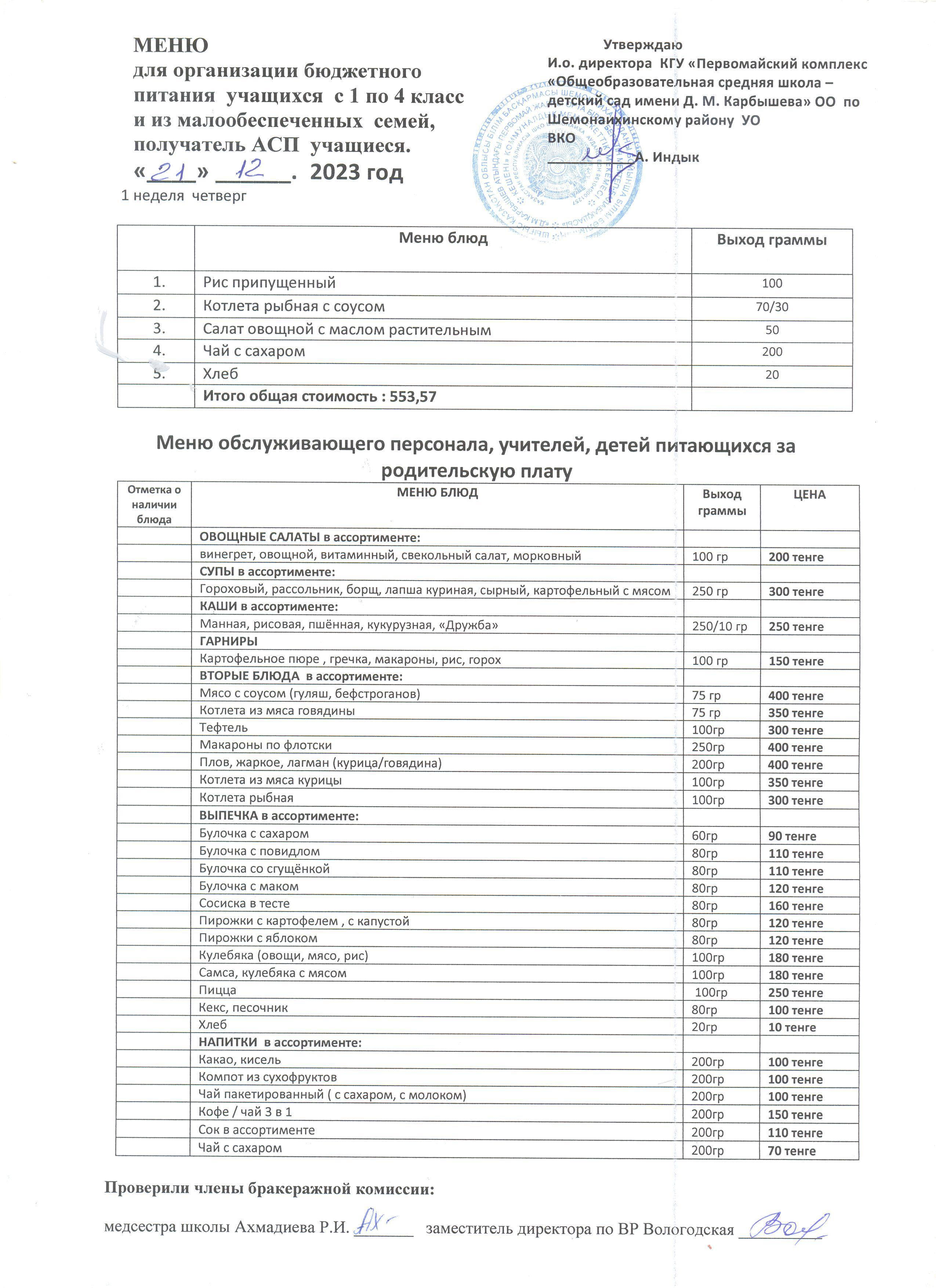 Меню на 21 декабря 2023 г