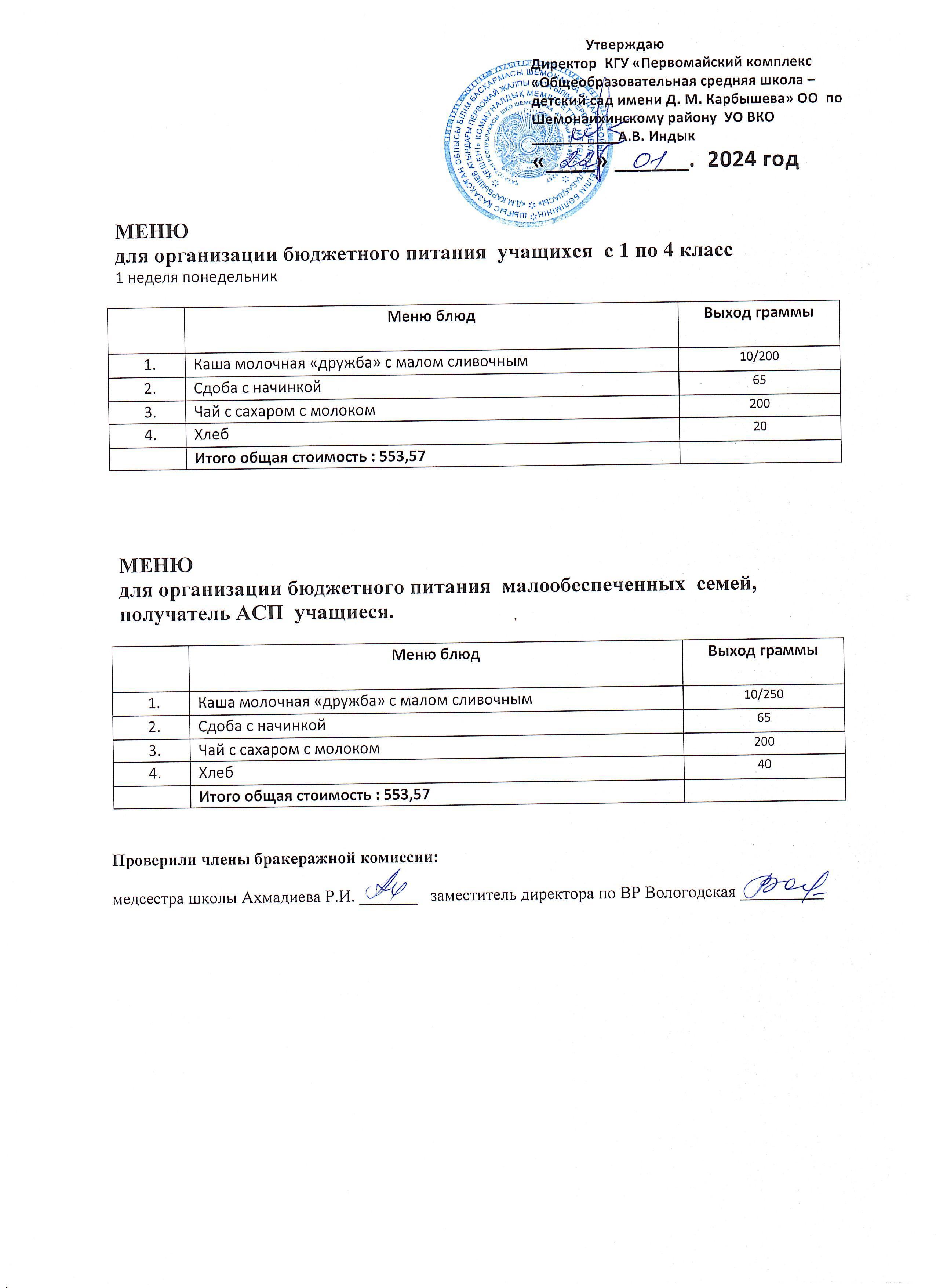 Меню на 22 января 2024