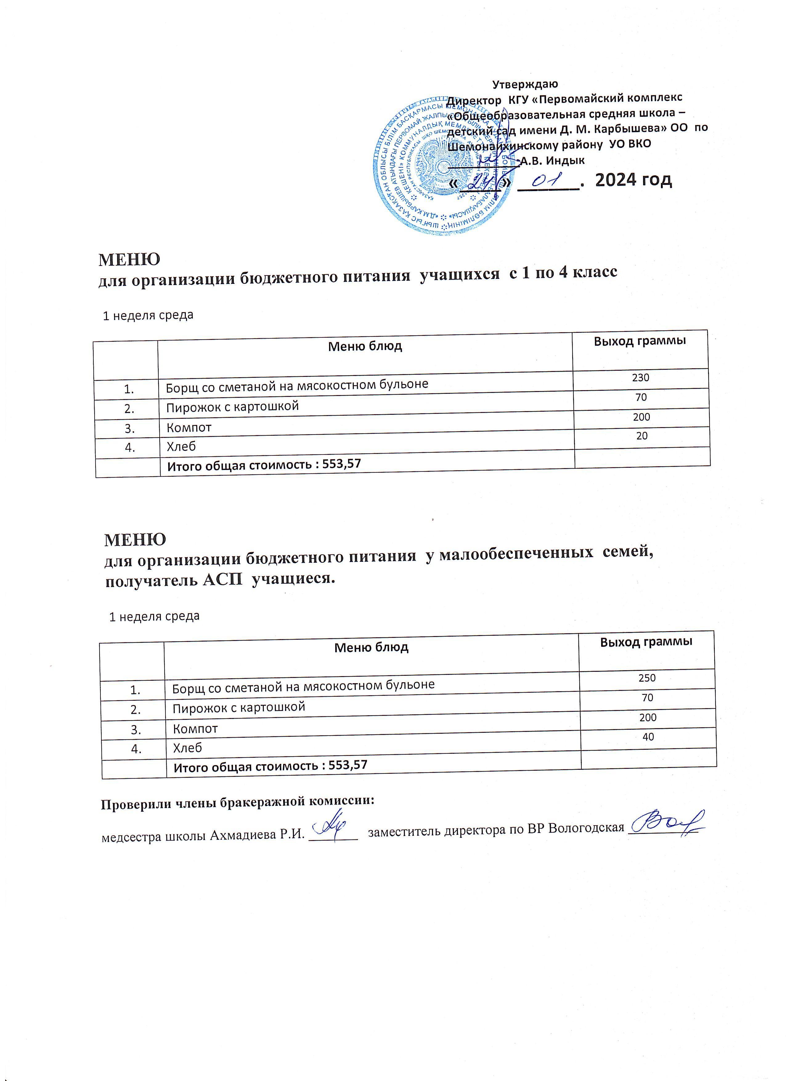 Меню на 24 января 2024