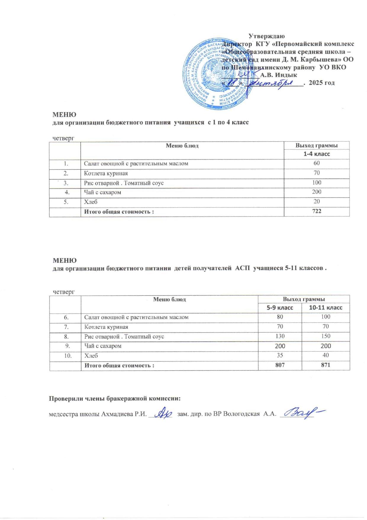 Меню на 18 сентября 2025