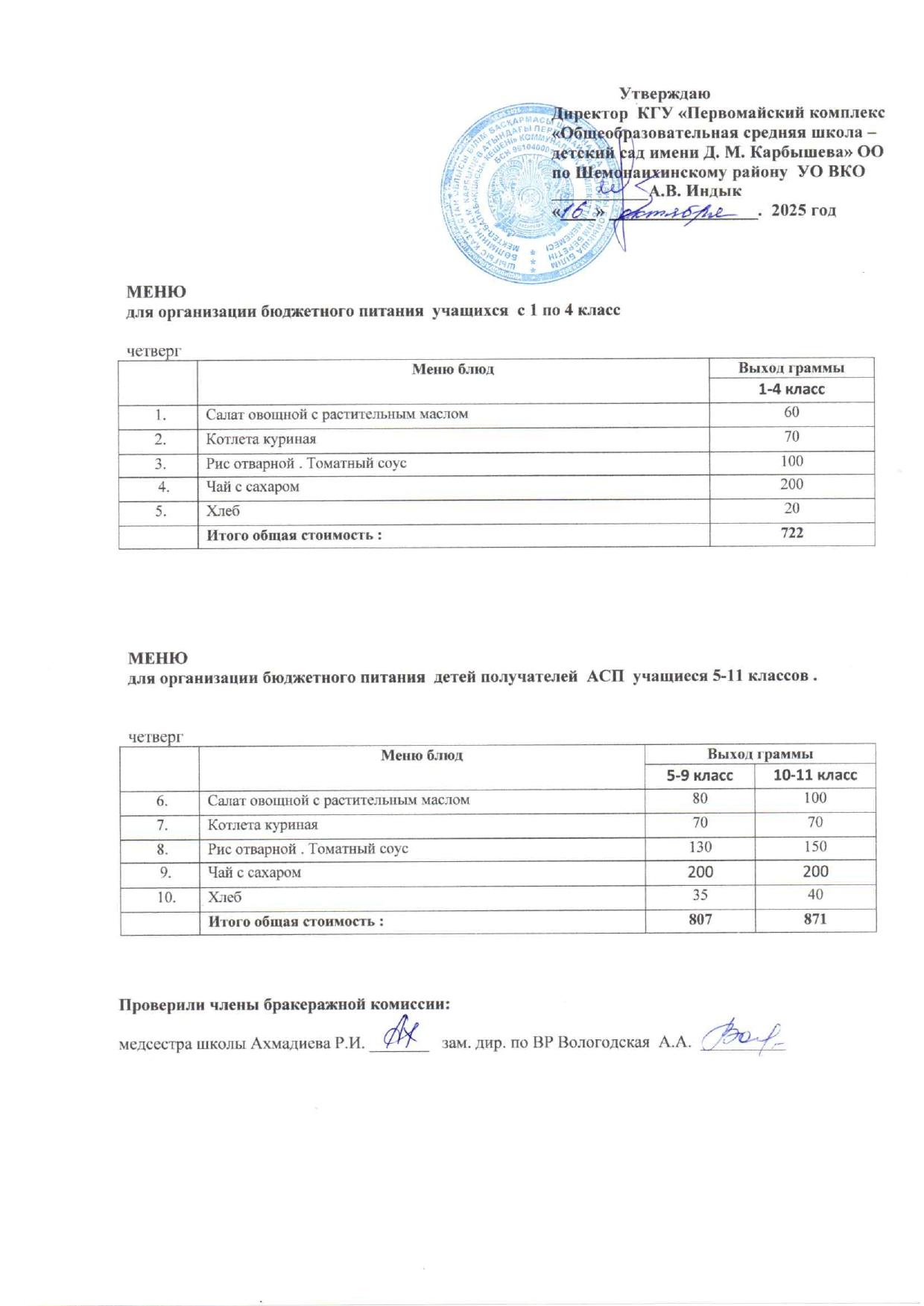 Меню на 16 октября 2025