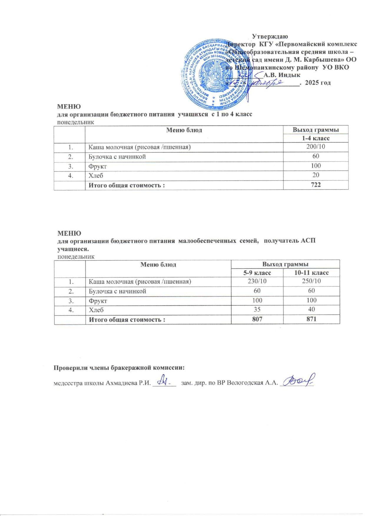 Меню на 17 ноября 2025
