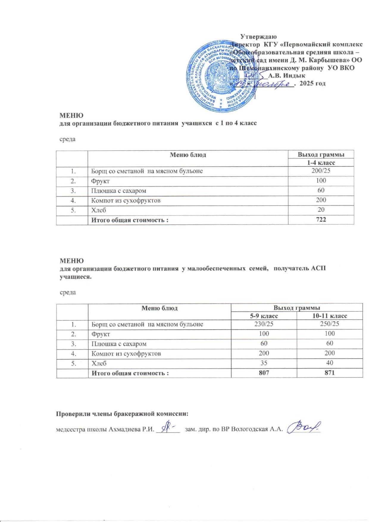 Меню на 19 ноября 2025