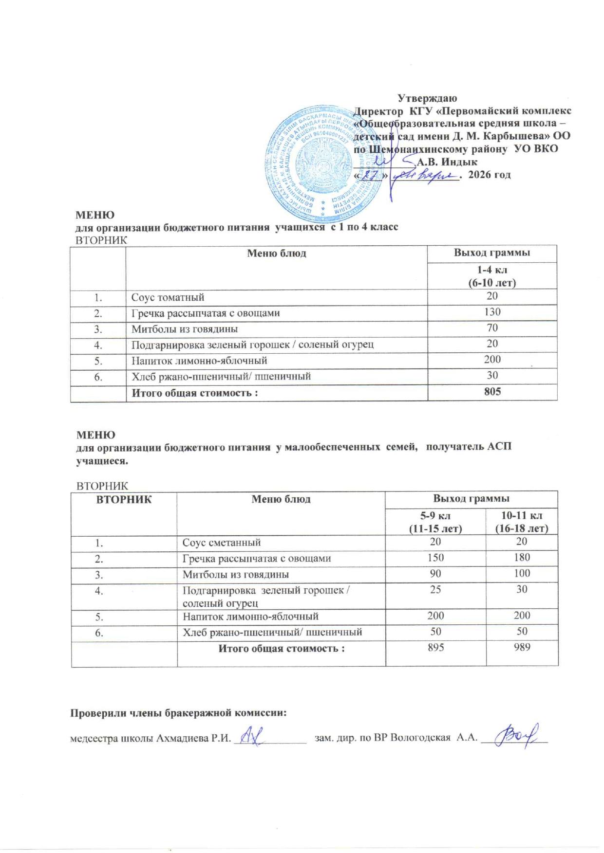 Меню на 27 января 2026