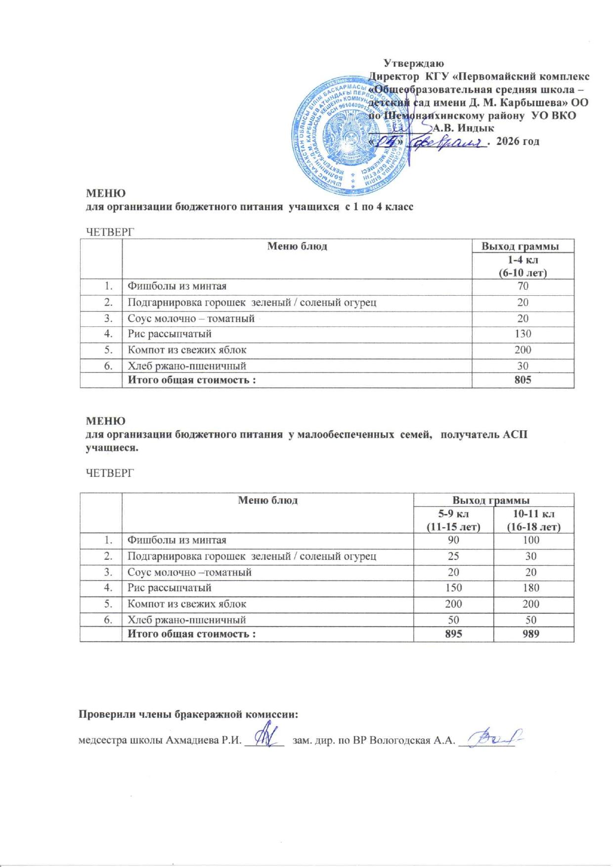 Меню на 05 февраля 2026