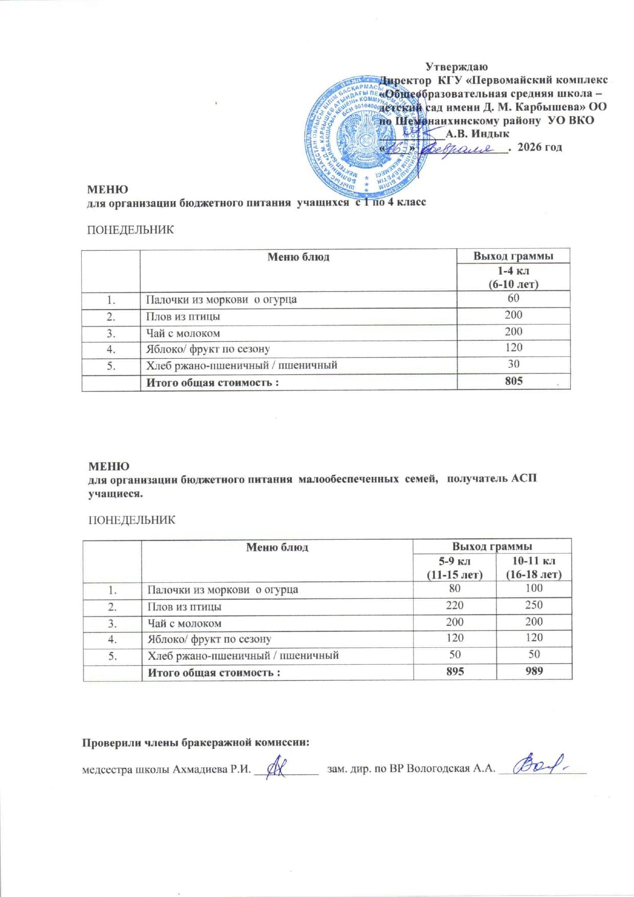 Меню на 16 февраля 2026