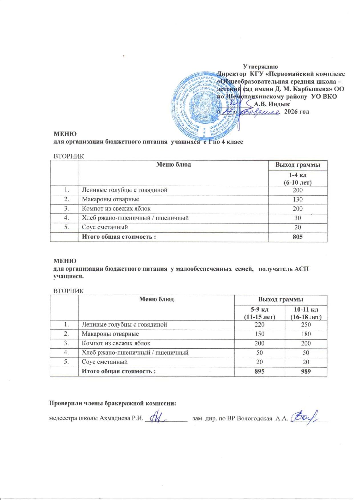 Меню на 17 февраля 2026