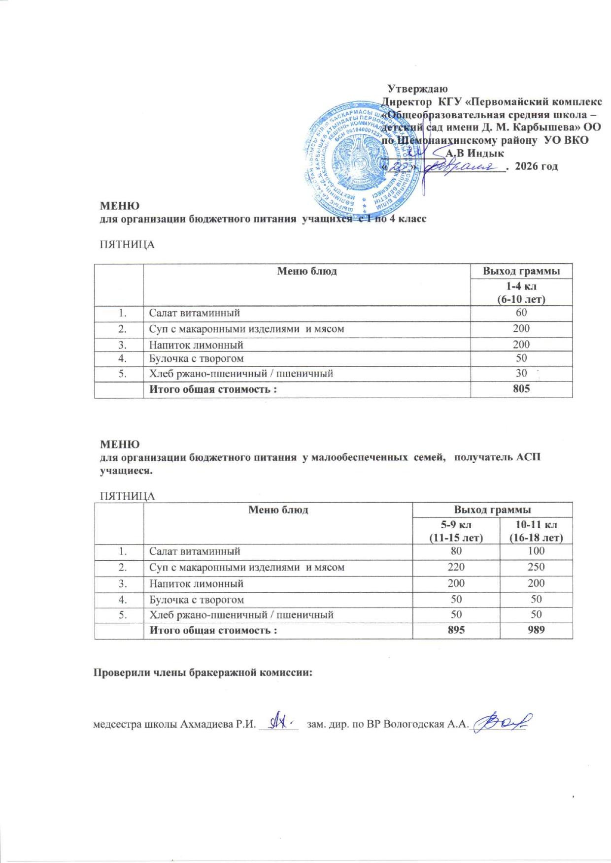 Меню на 20 февраля 2026
