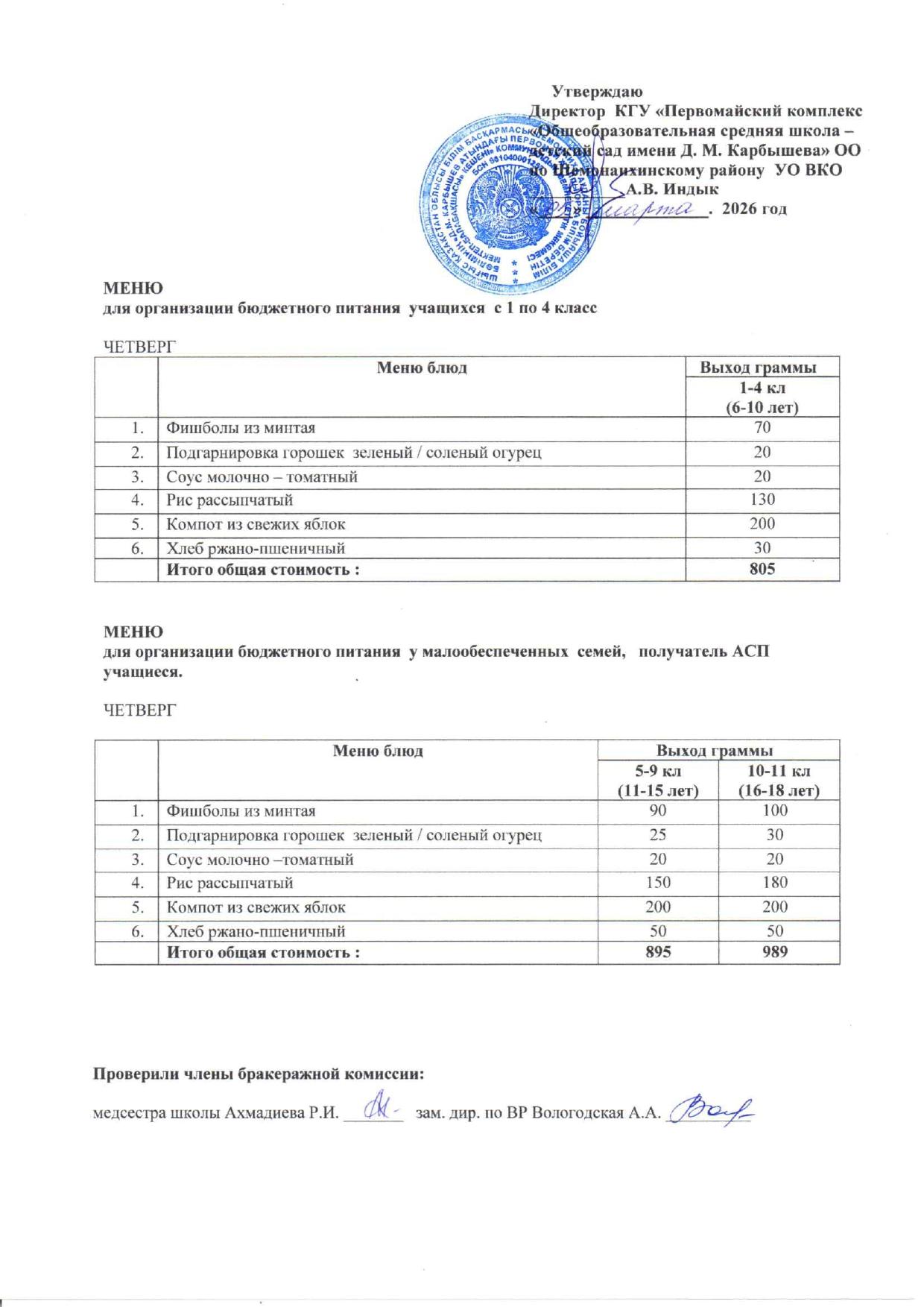 Меню на 05 марта 2026