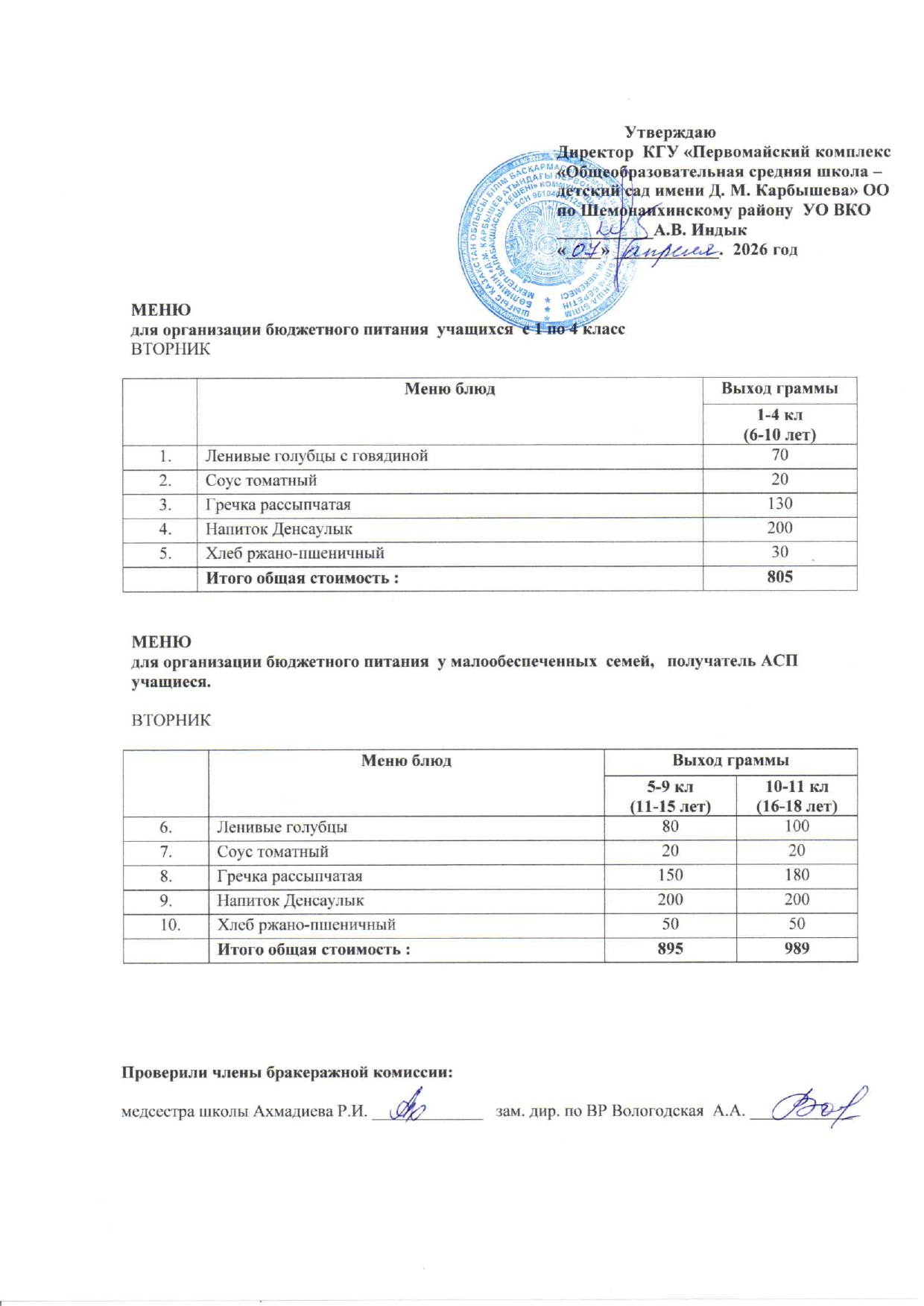 Меню на 07 апреля 2026